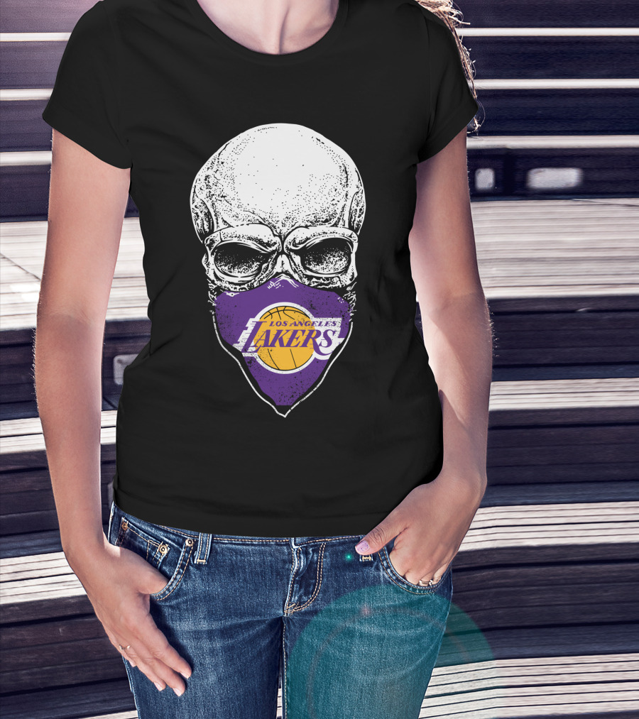 Los Angeles Lakers Skull Emblem With Purple And Gold Basketball Motif T-Shirt