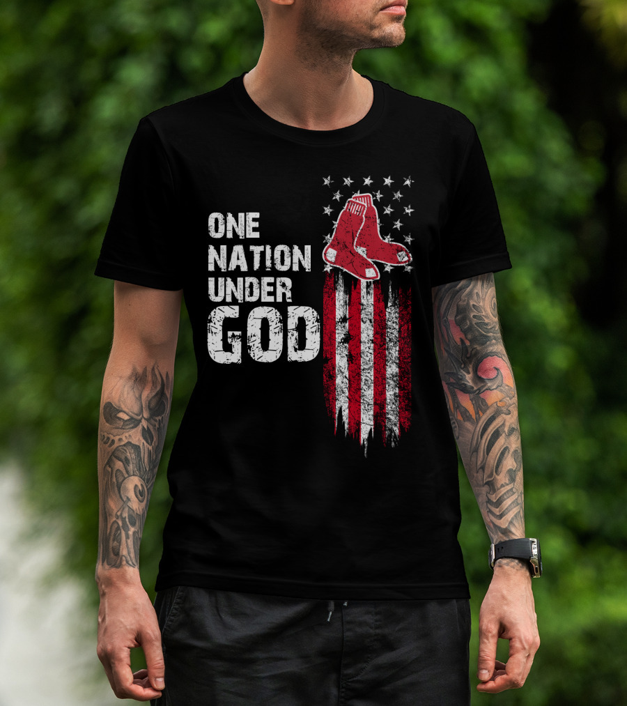 One Nation Under God Boston Red Sox American Flag Socks Stars Stripes T-Shirt