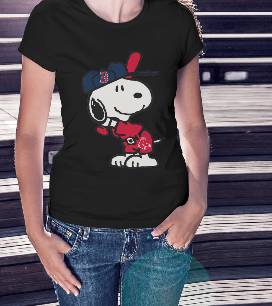 Snoopy Boston Red Sox Cap Peanuts Baseball Fan T-Shirt