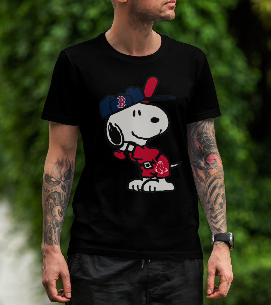 Snoopy Boston Red Sox Cap Peanuts Baseball Fan T-Shirt