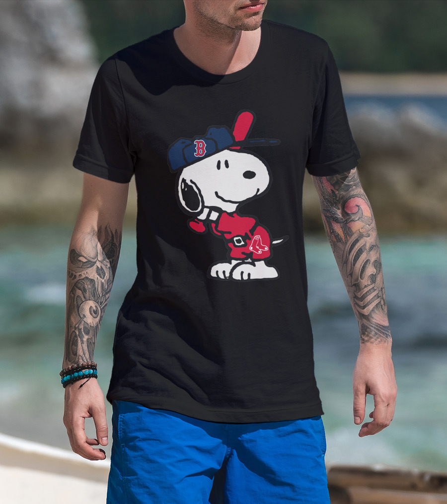 Snoopy Boston Red Sox Cap Peanuts Baseball Fan T-Shirt