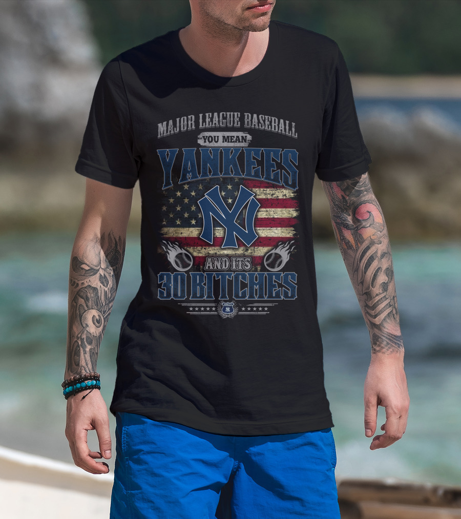 Major League Baseball Yankees American Flag 30 Bitches T-Shirt