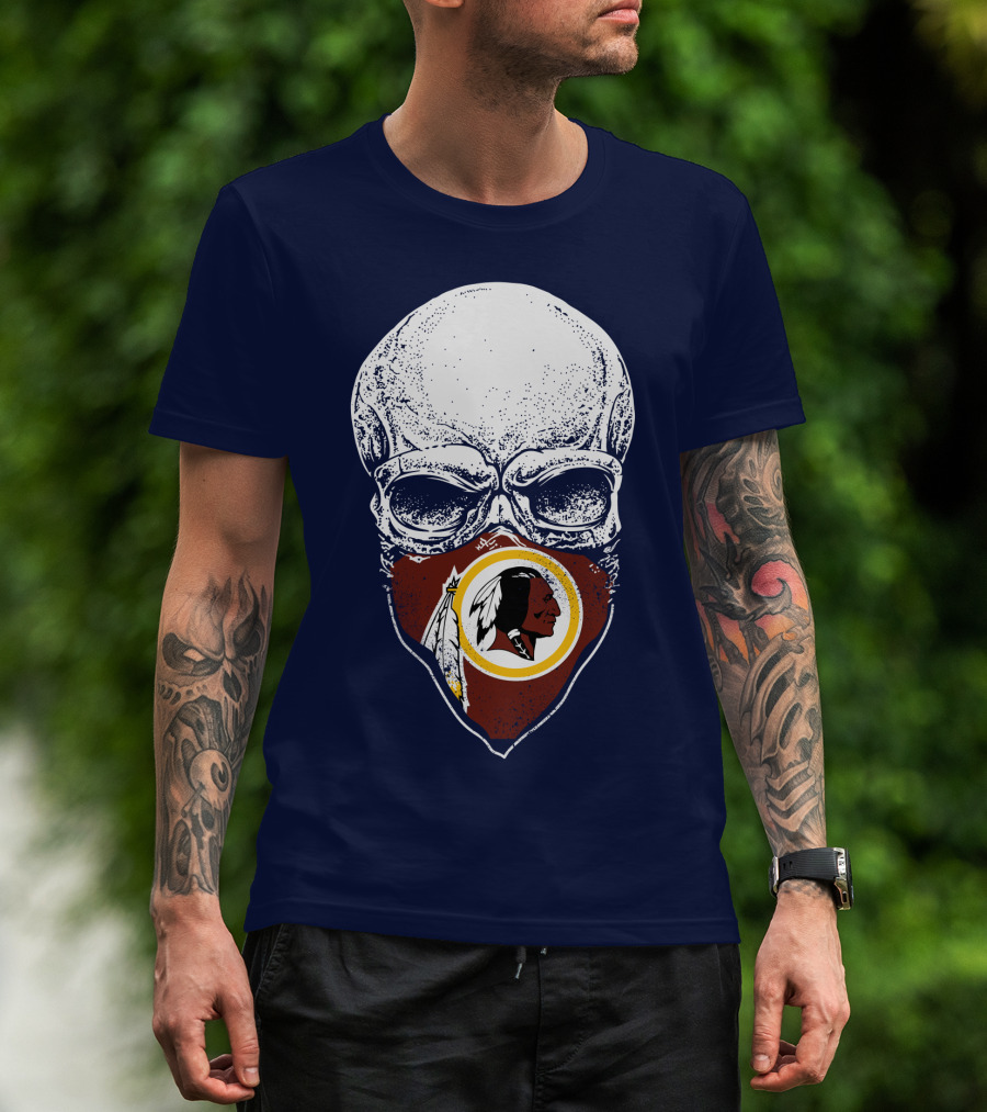 Skull With Washington Redskins Logo Bandana T-Shirt