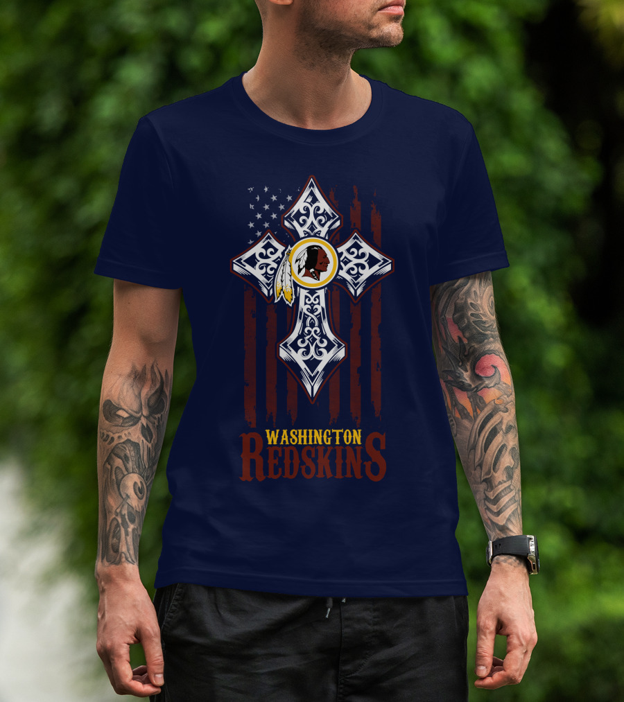 Washington Redskins Cross American Flag T-Shirt