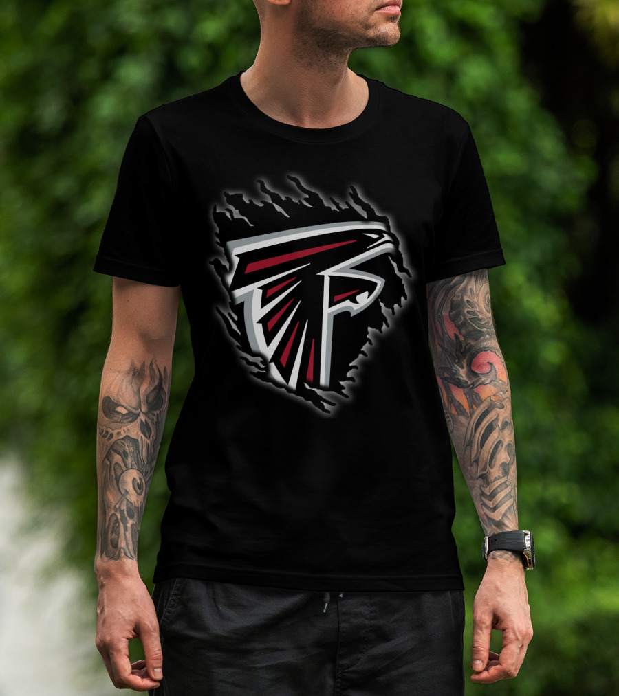 Atlanta Falcons Nfl Logo Black And Red Tear Effect T-Shirt