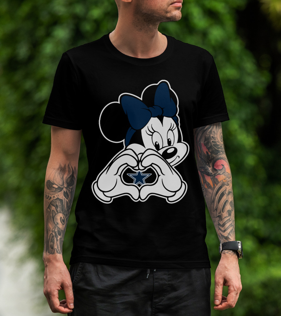 Cowboys Nation Dallas Star Minnie Mouse Heart Hands T-Shirt