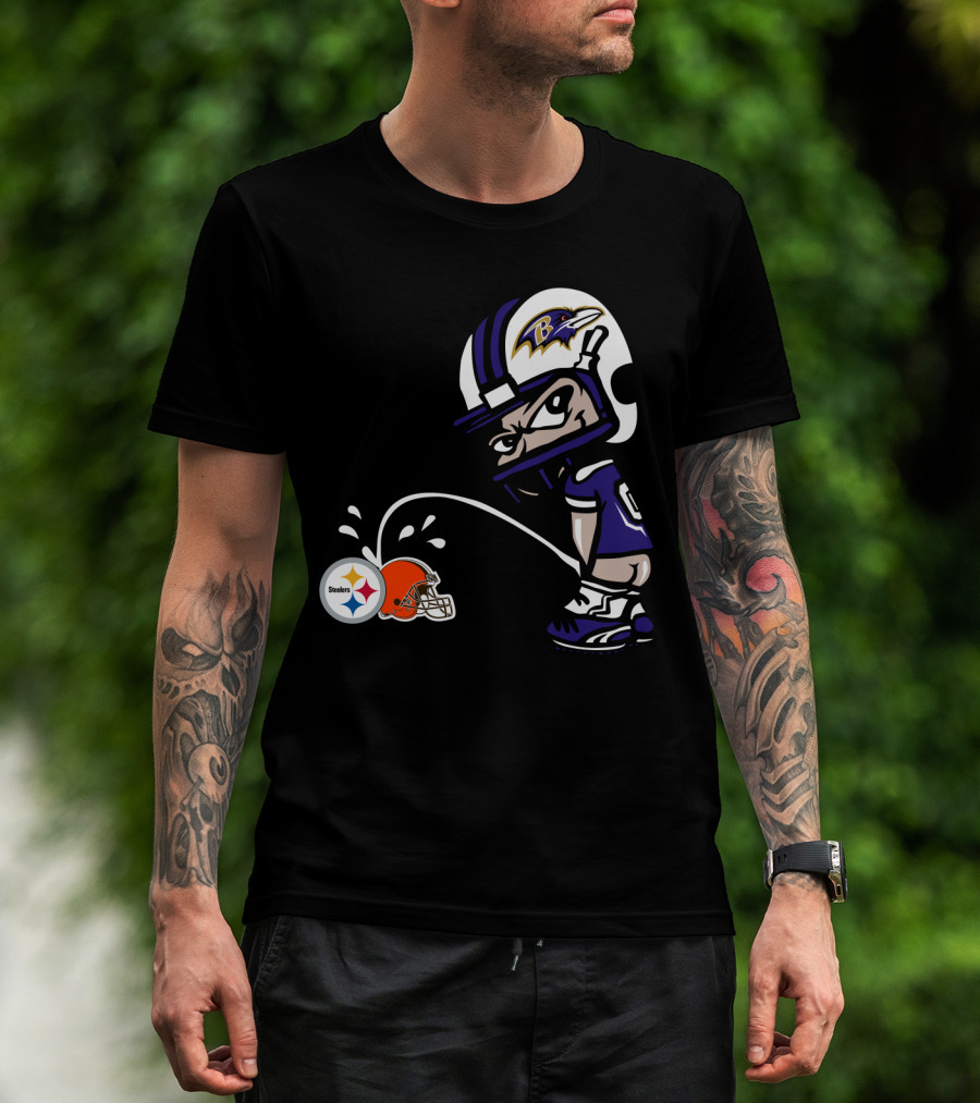 Baltimore Ravens Rivalry Steelers Browns Humorous Cartoon T-Shirt