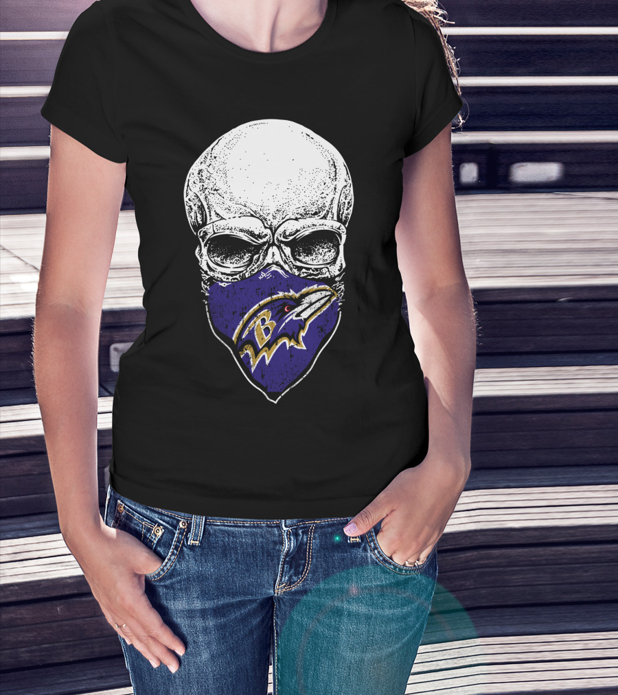 Baltimore Ravens Skull Bandana T-Shirt