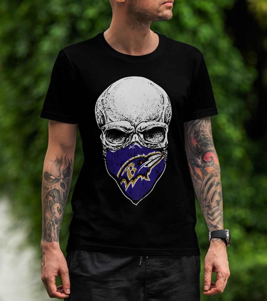 Baltimore Ravens Skull Bandana T-Shirt