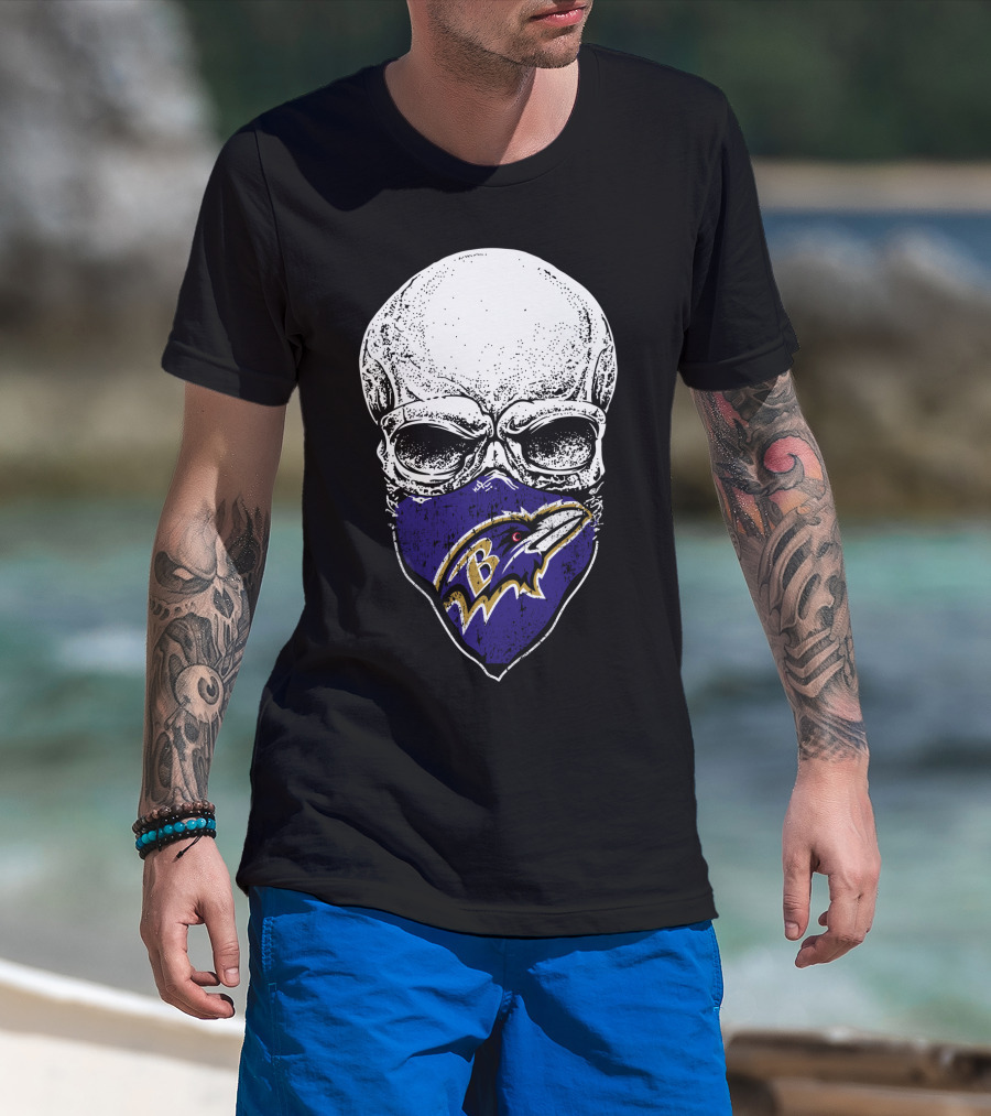 Baltimore Ravens Skull Bandana T-Shirt