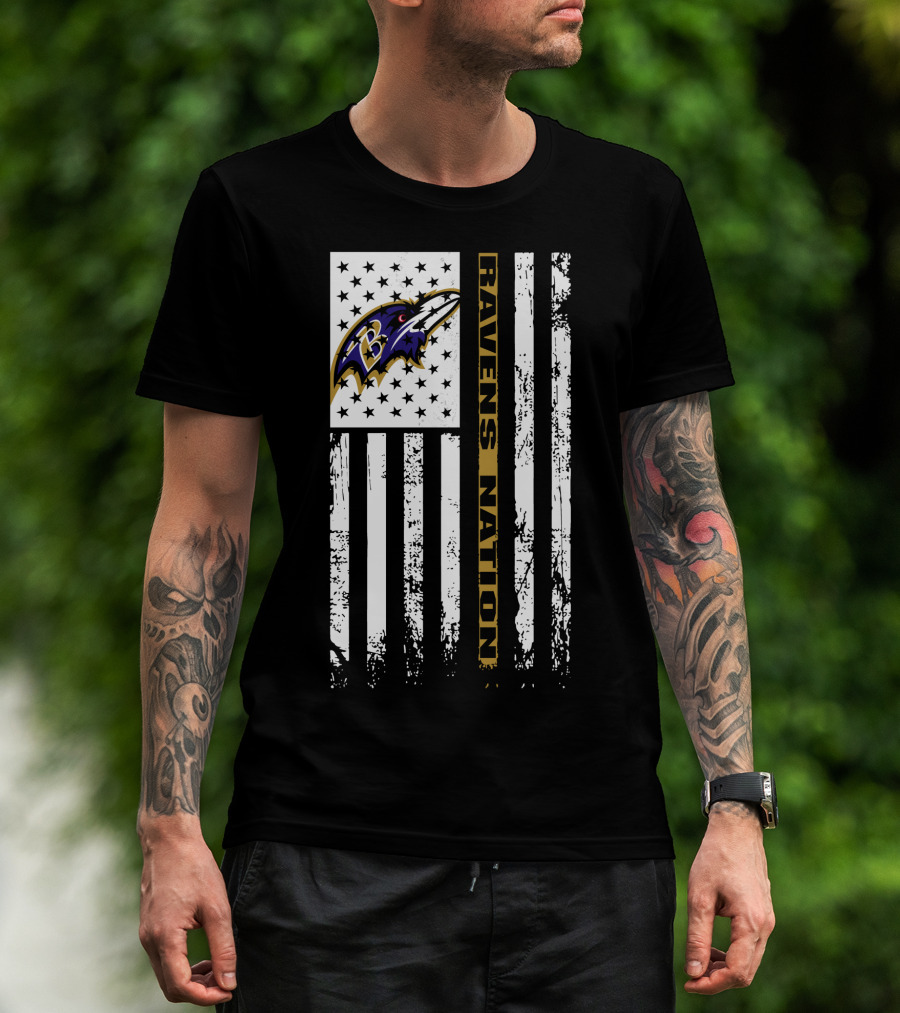 Baltimore Ravens Nation Flag Logo Stars Stripes T-Shirt