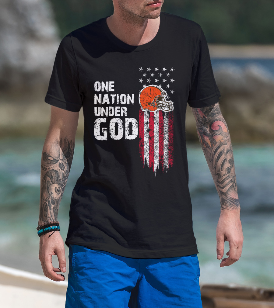 Cleveland Browns One Nation Under God Flag Helmet Stars Stripes T-Shirt