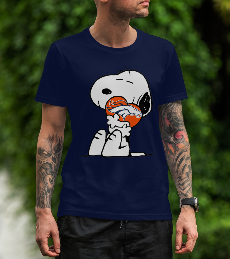 Denver Broncos Snoopy Hugging Football T-Shirt