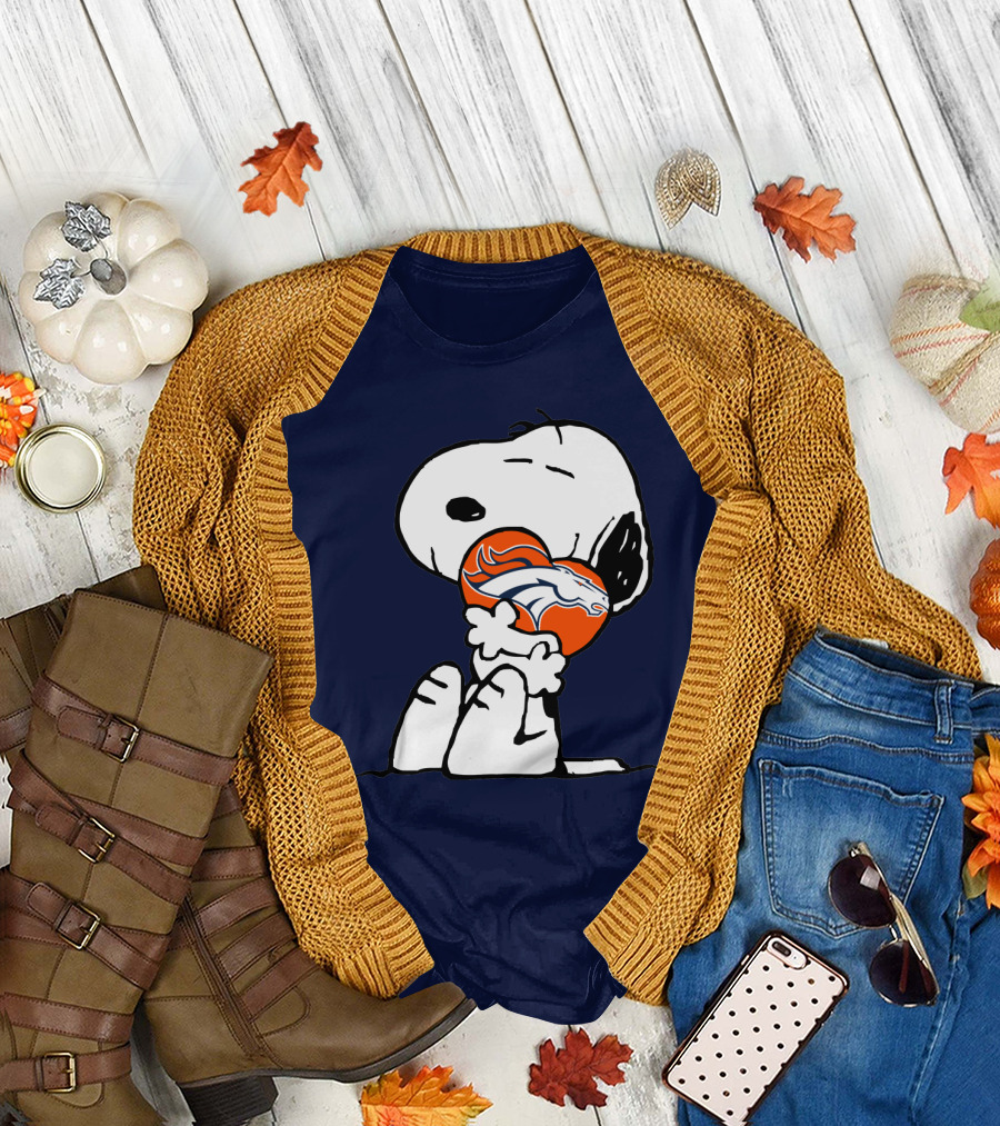 Denver Broncos Snoopy Hugging Football T-Shirt