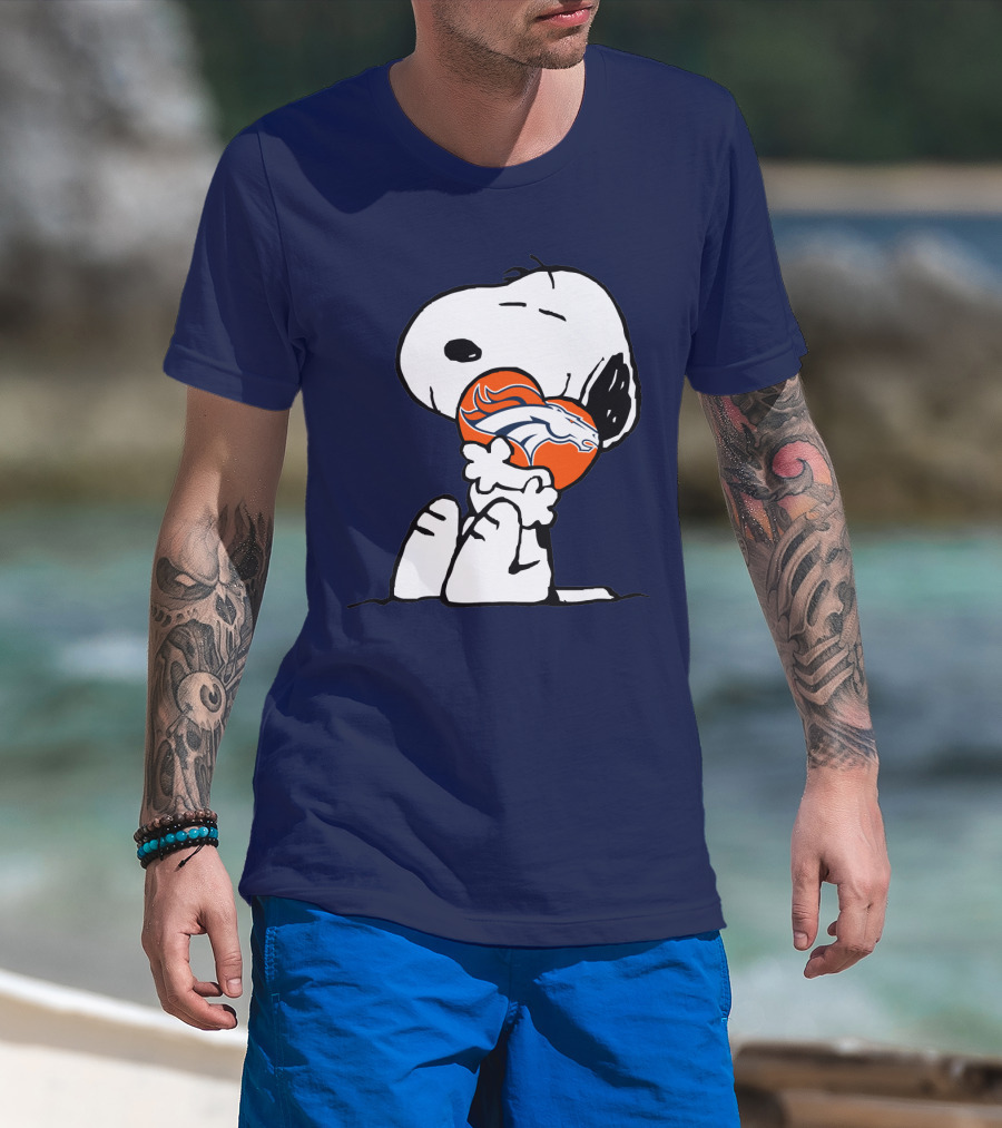 Denver Broncos Snoopy Hugging Football T-Shirt
