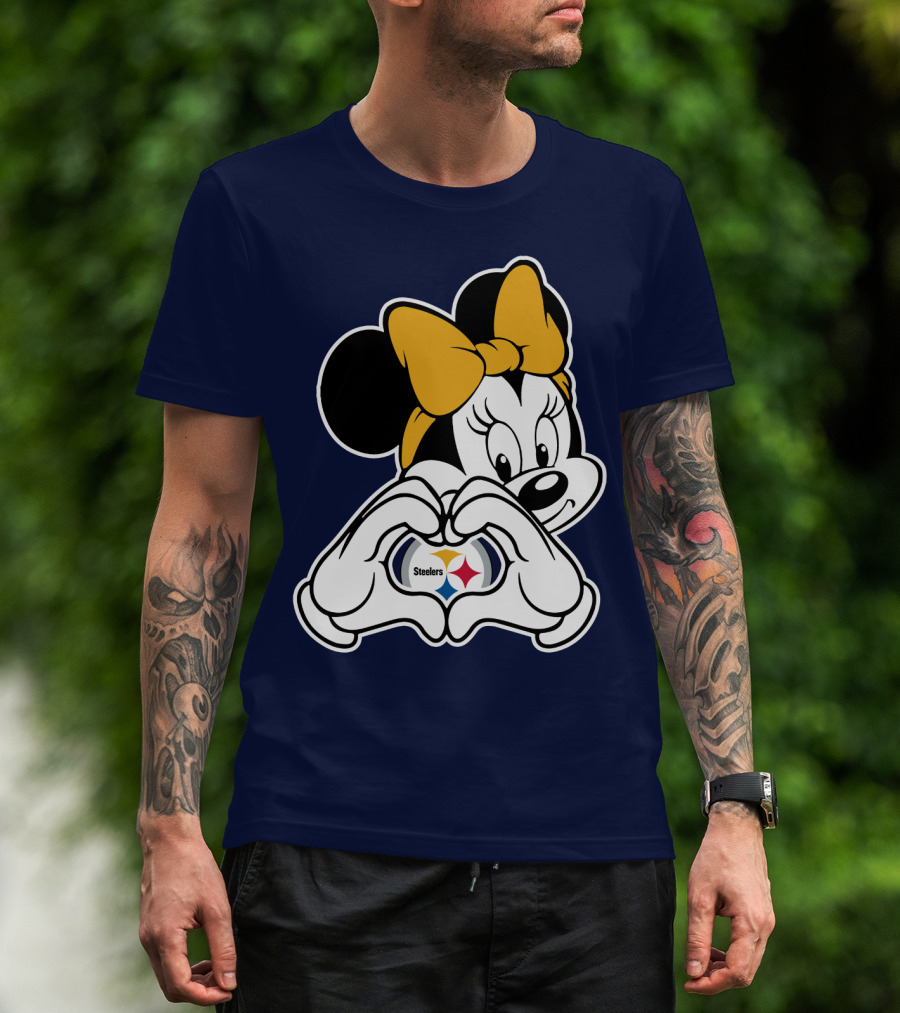 Minnie Mouse Heart Hands Steelers Logo Pittsburgh Steelers T-Shirt