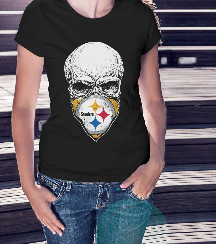 Pittsburgh Steelers Skull With Logo Mask T-Shirt