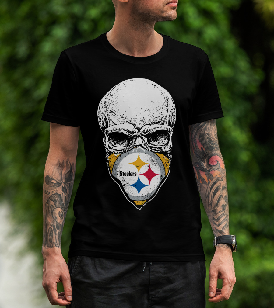 Pittsburgh Steelers Skull With Logo Mask T-Shirt