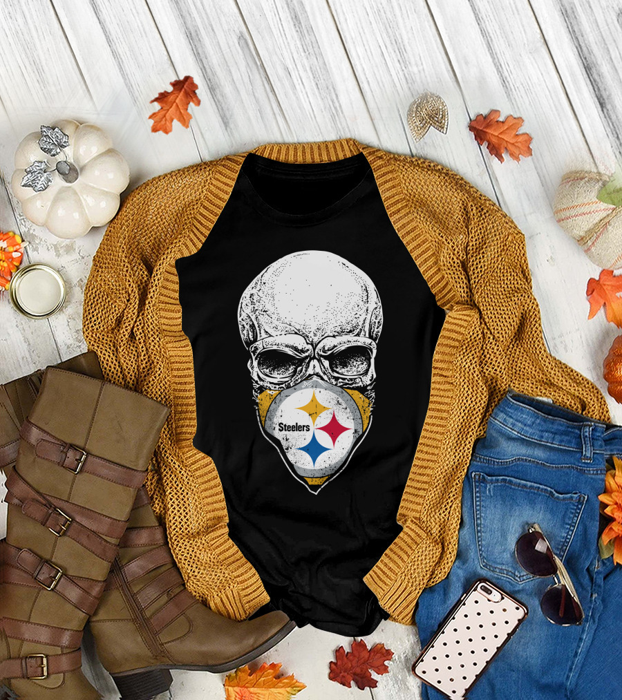 Pittsburgh Steelers Skull With Logo Mask T-Shirt
