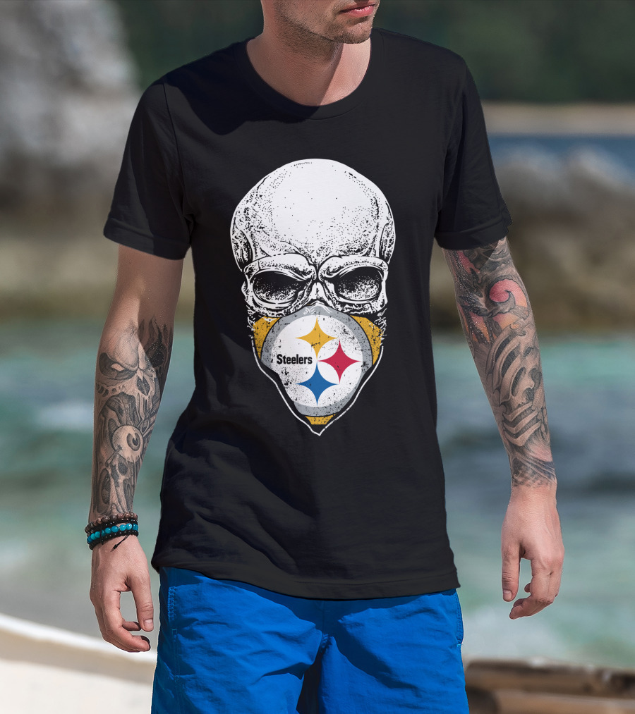 Pittsburgh Steelers Skull With Logo Mask T-Shirt