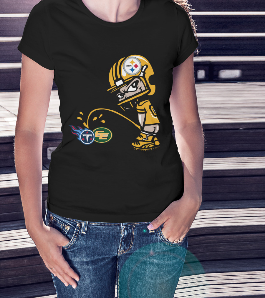 Pittsburgh Steelers Humorous Rivalry Character With Titans And Eagles Logos T-Shirt