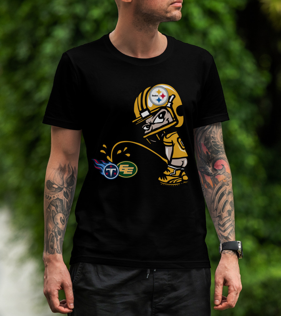 Pittsburgh Steelers Humorous Rivalry Character With Titans And Eagles Logos T-Shirt
