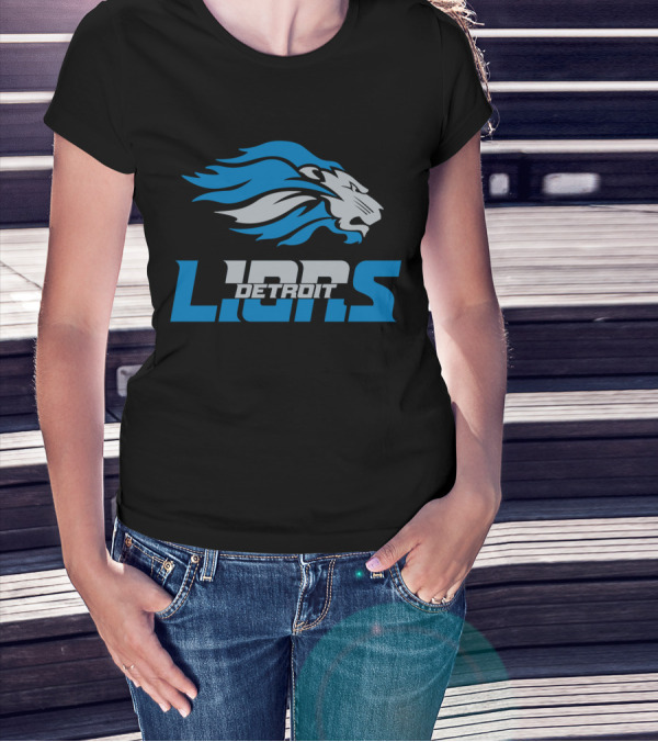 Detroit Lions Blue And Gray Lion Head T-Shirt