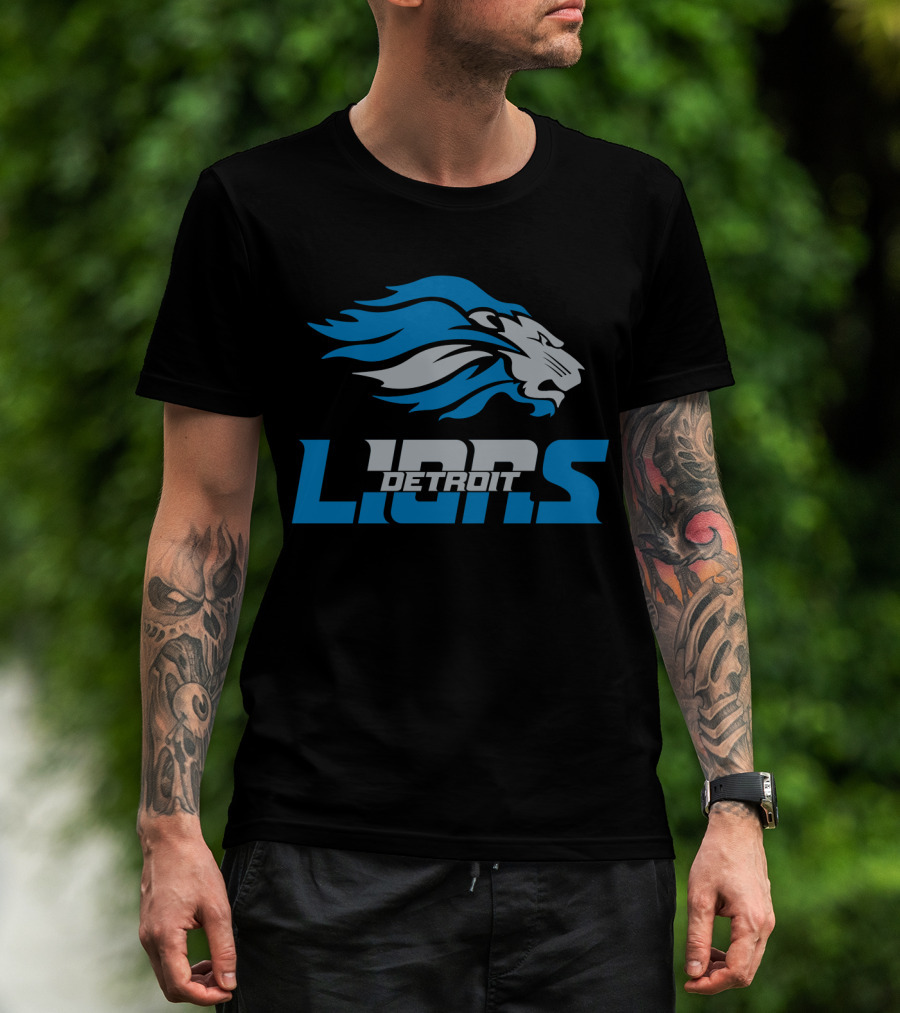 Detroit Lions Blue And Gray Lion Head T-Shirt