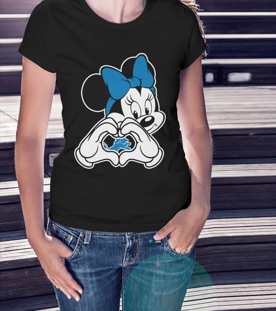 Detroit Lions Minnie Mouse Heart Hands T-Shirt
