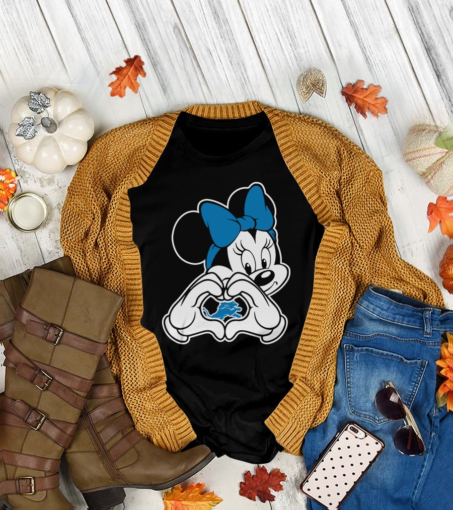 Detroit Lions Minnie Mouse Heart Hands T-Shirt