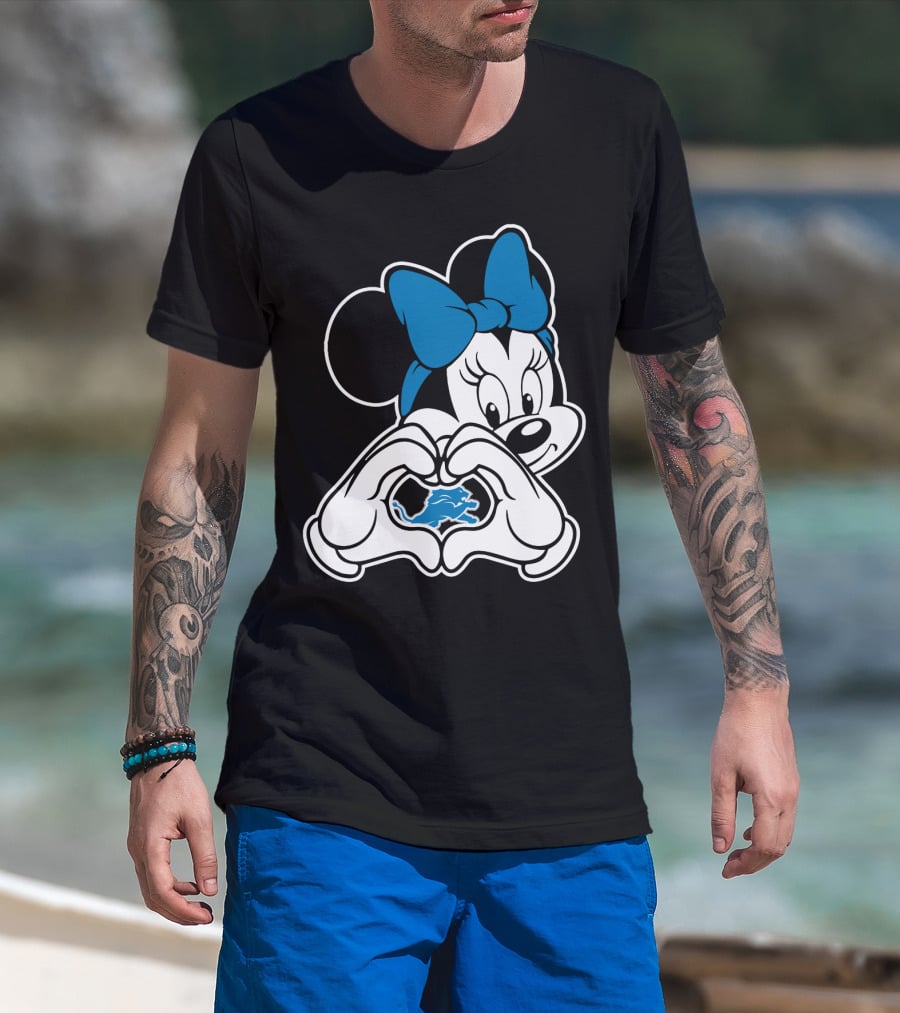 Detroit Lions Minnie Mouse Heart Hands T-Shirt