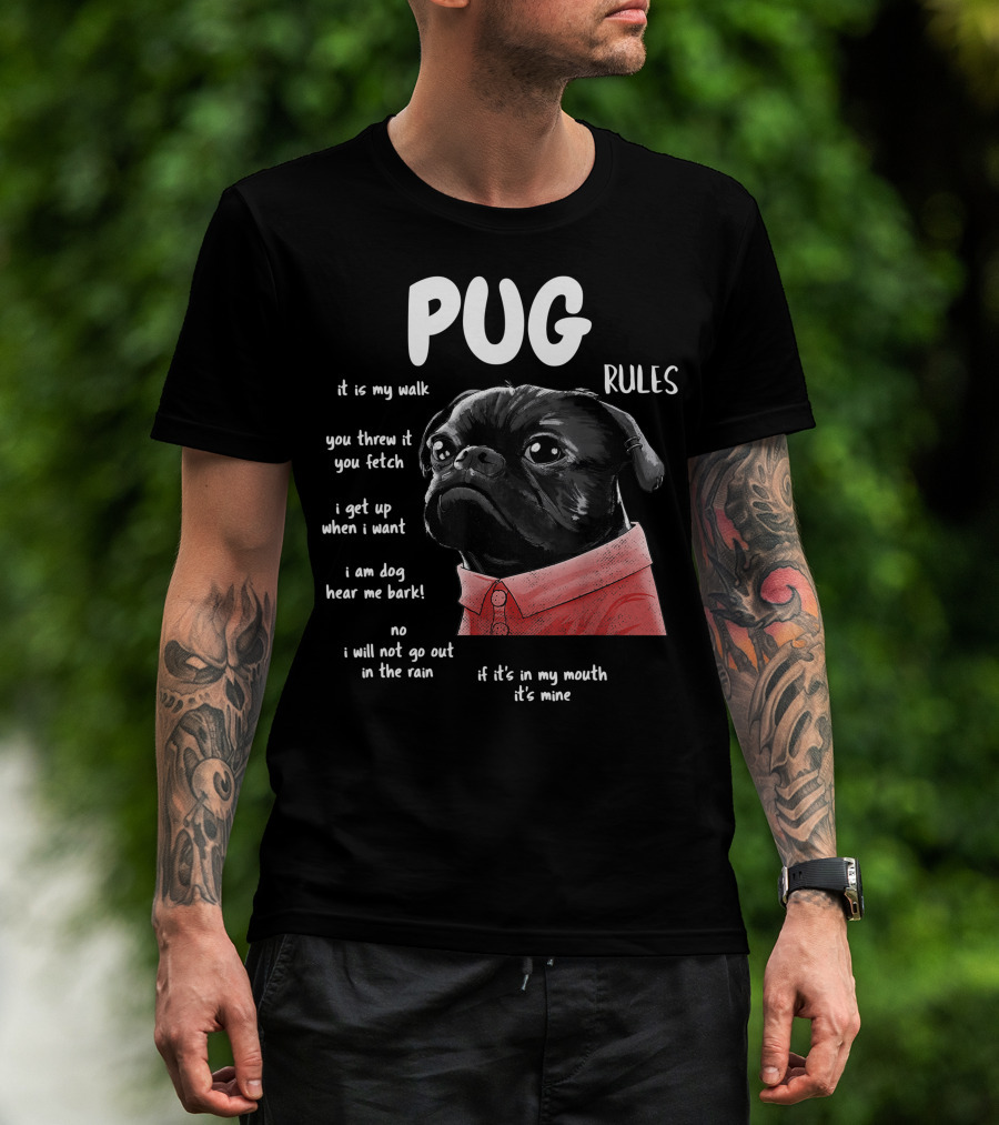 Pug Rules Funny Black Pug Christmas Shirt Phrases T-Shirt