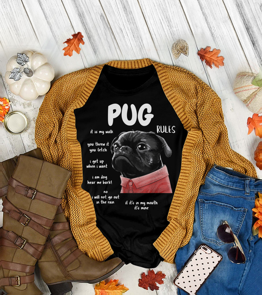 Pug Rules Funny Black Pug Christmas Shirt Phrases T-Shirt