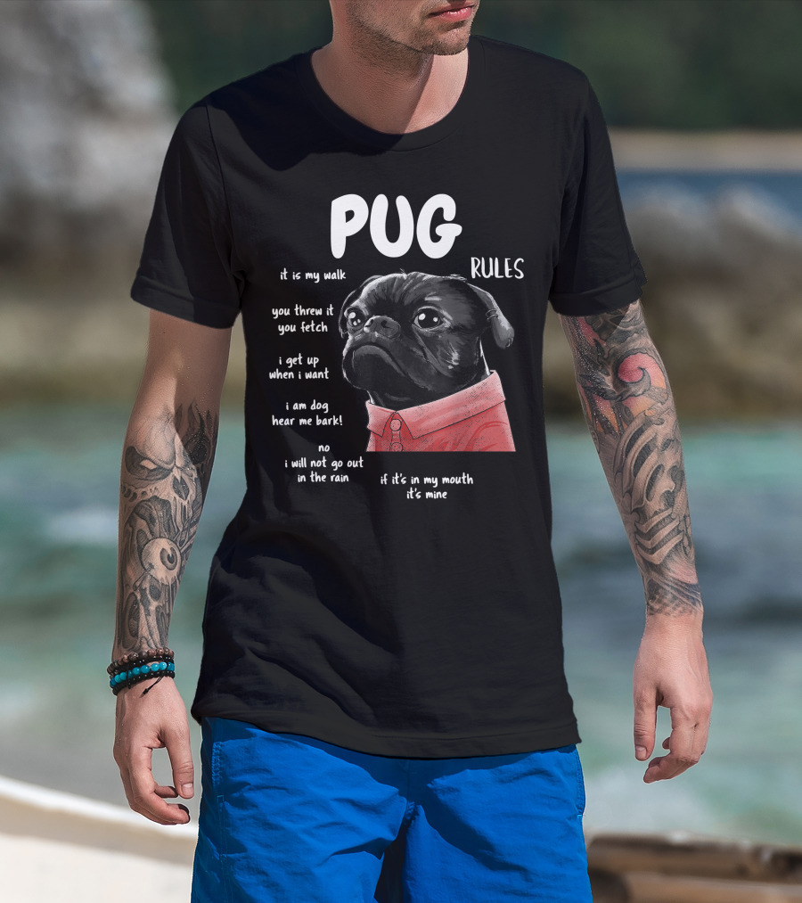 Pug Rules Funny Black Pug Christmas Shirt Phrases T-Shirt