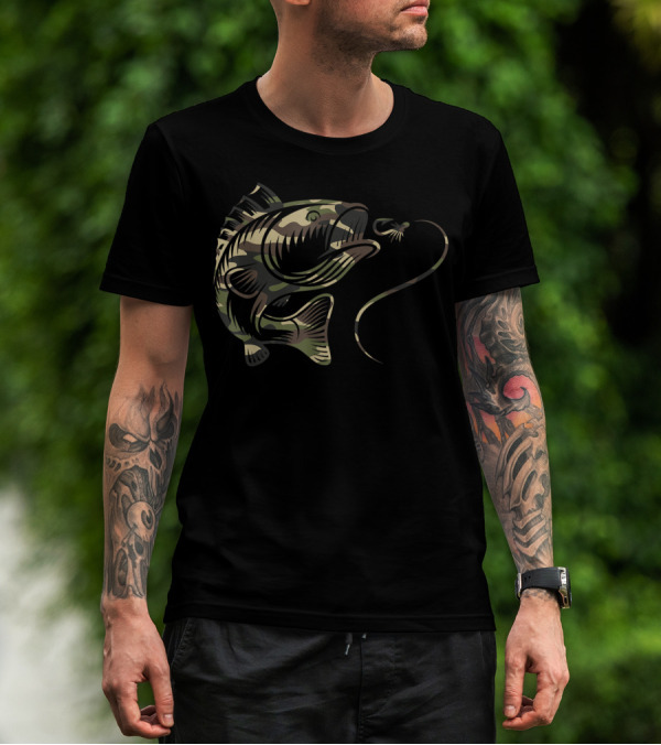 Camouflage Bass Fishing Angler Camo Hook Line Fish T-Shirt