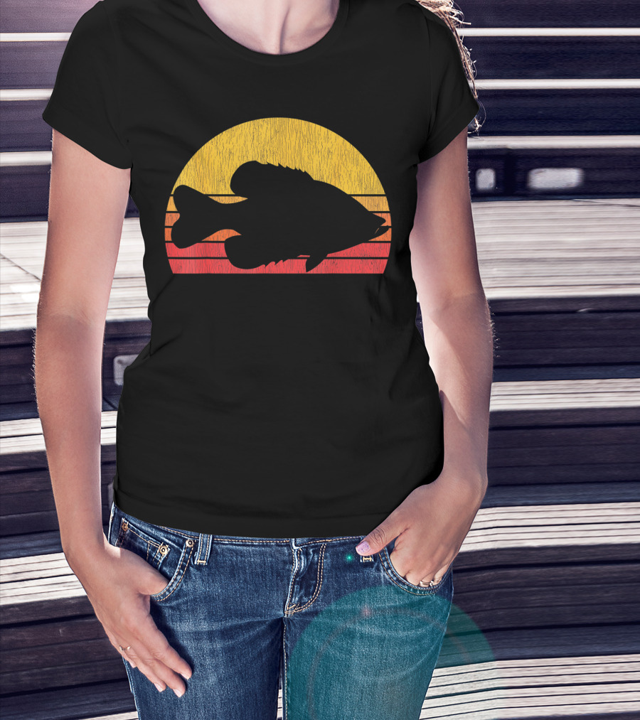 Crappie Fishing Fisherman Retro Sunset T-Shirt