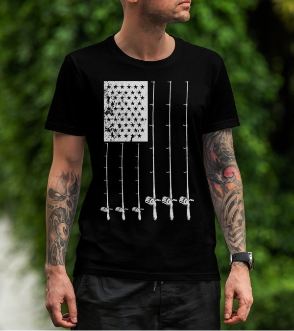 Fishing Rods American Flag Stars T-Shirt