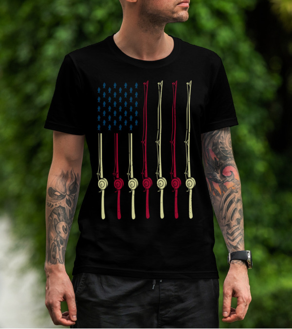 Fishing Poles American Flag Design For Fishing Lover T-Shirt