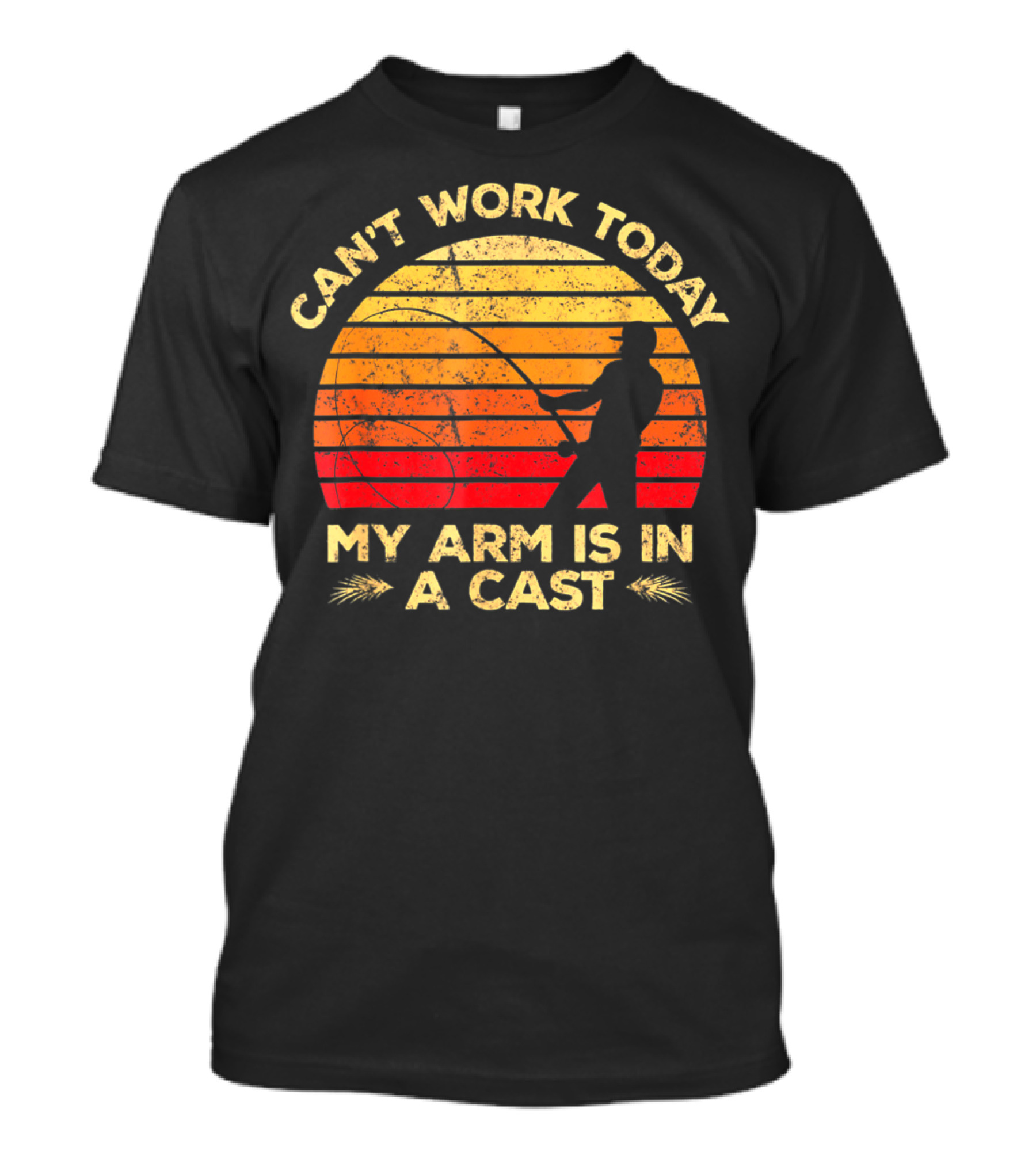Can't Work Today My Arm Is In A Cast Fishing Silhouette Sunset T-Shirt