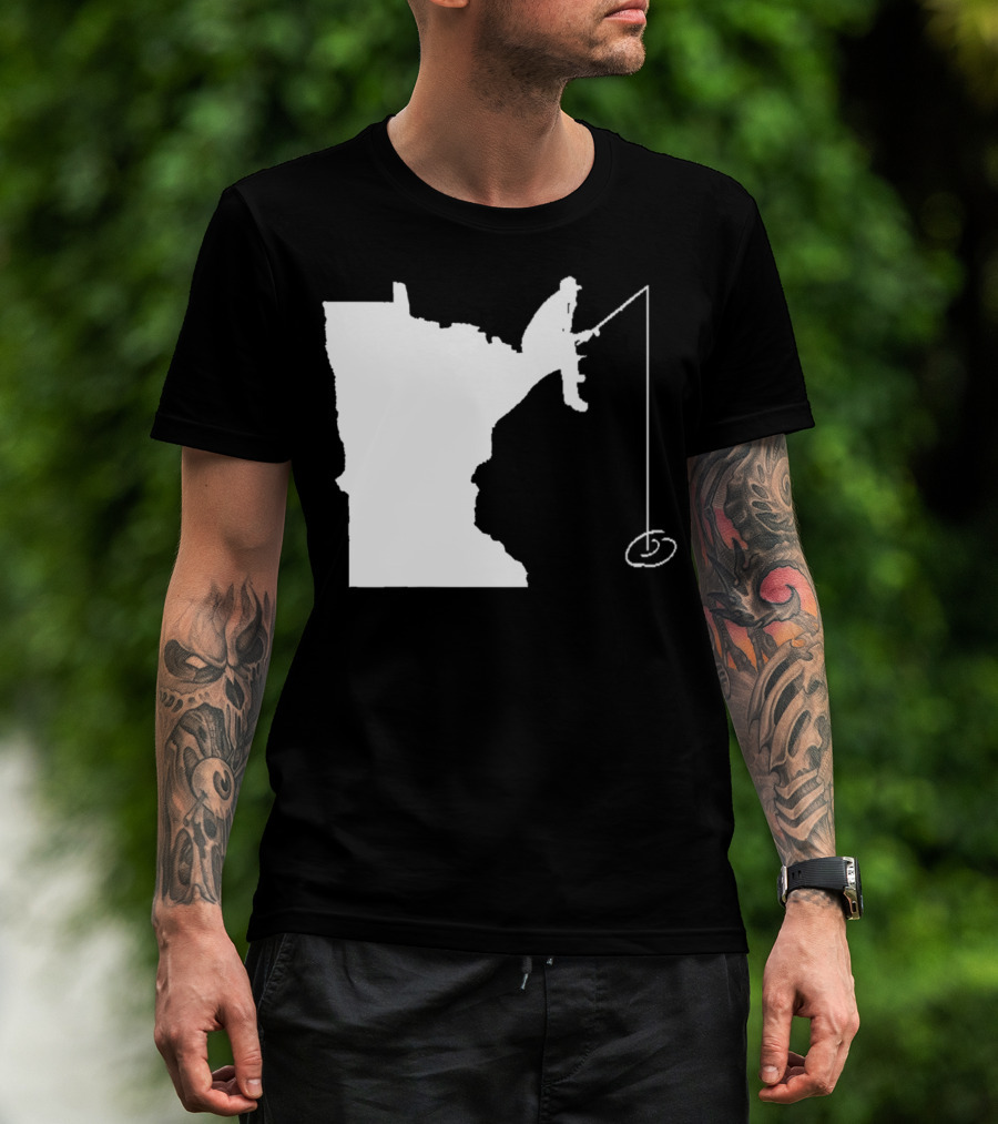 Minnesota Fisherman Fishing Silhouette In State Outline T-Shirt