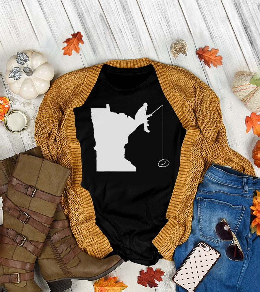 Minnesota Fisherman Fishing Silhouette In State Outline T-Shirt