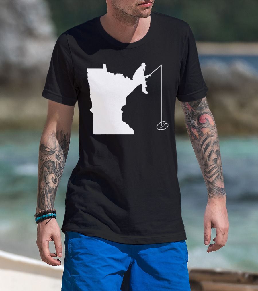 Minnesota Fisherman Fishing Silhouette In State Outline T-Shirt