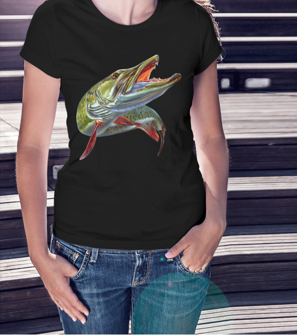 Muskie Hunter Musky Fisherman Lure Fly Fishing Novelty Realistic Fish T-Shirt