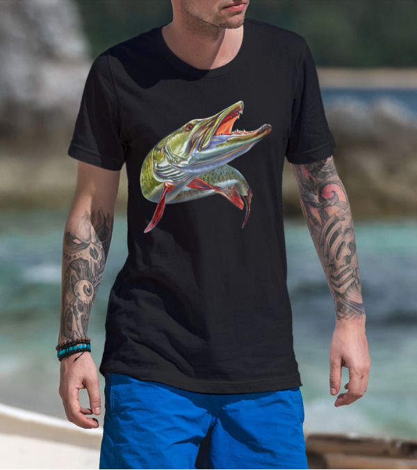 Muskie Hunter Musky Fisherman Lure Fly Fishing Novelty Realistic Fish T-Shirt