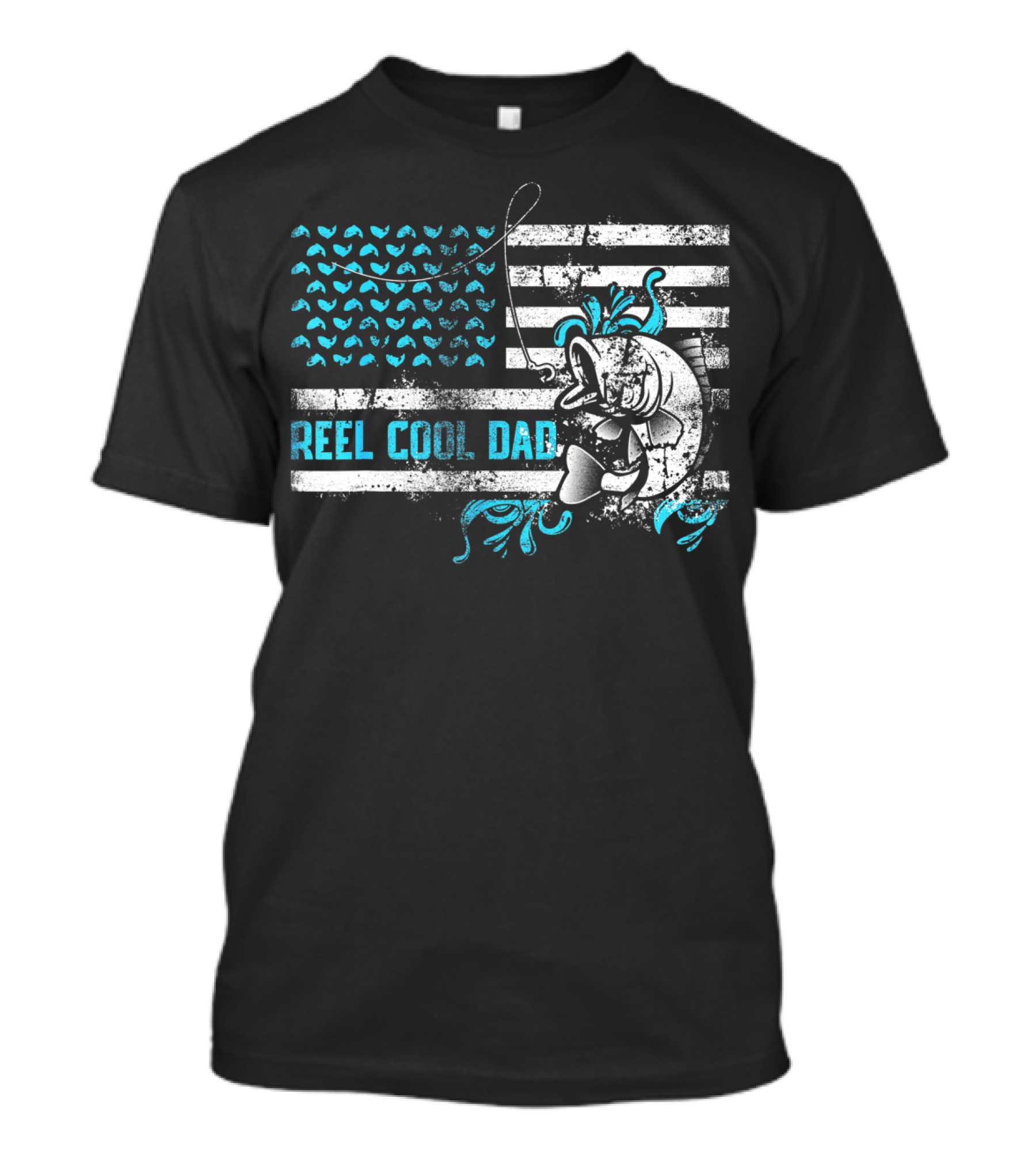 Reel Cool Dad Fishing Funny Fisherman With Fish And American Flag T-Shirt