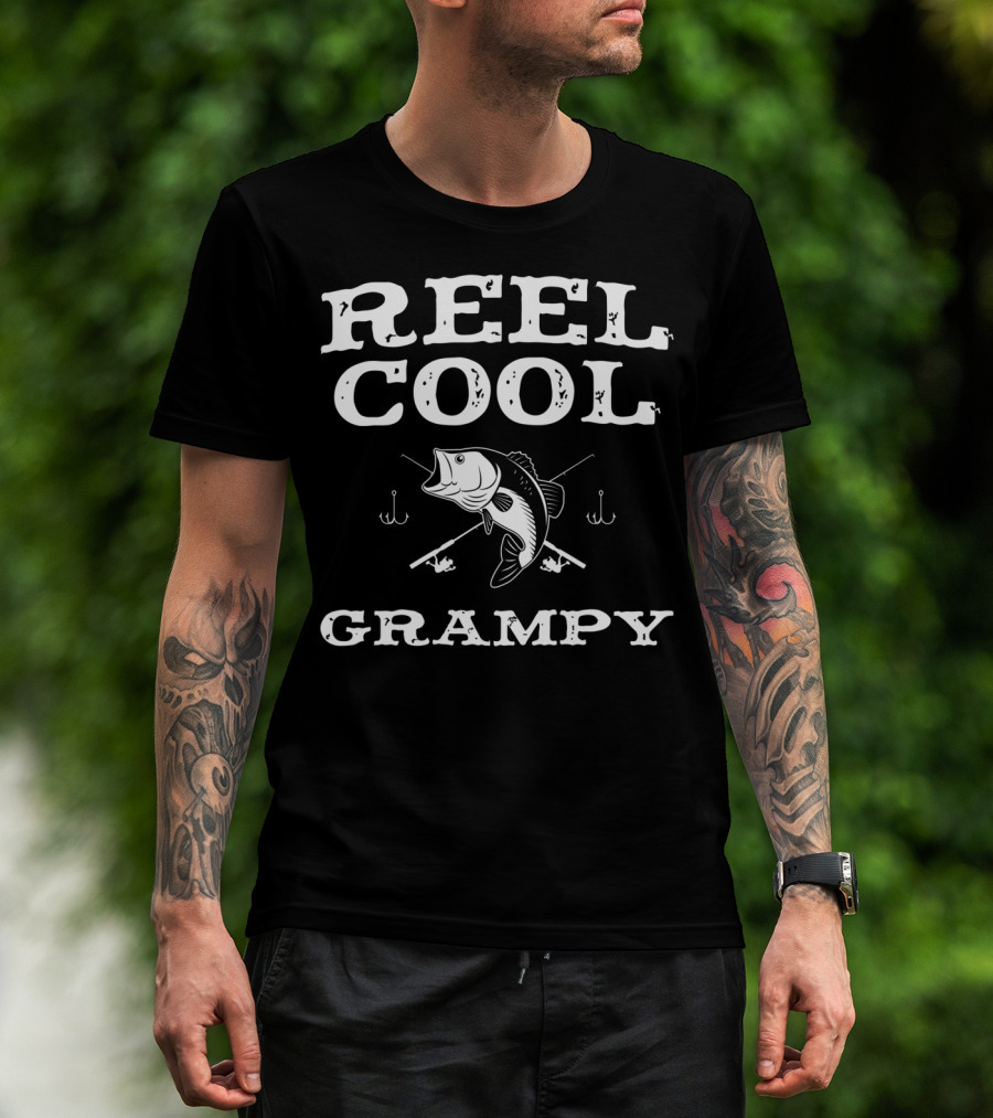 Reel Cool Grampy Fishing Bass Crossed Hooks T-Shirt
