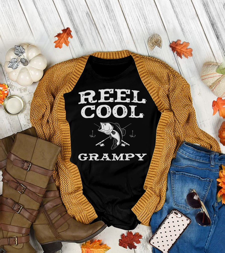 Reel Cool Grampy Fishing Bass Crossed Hooks T-Shirt