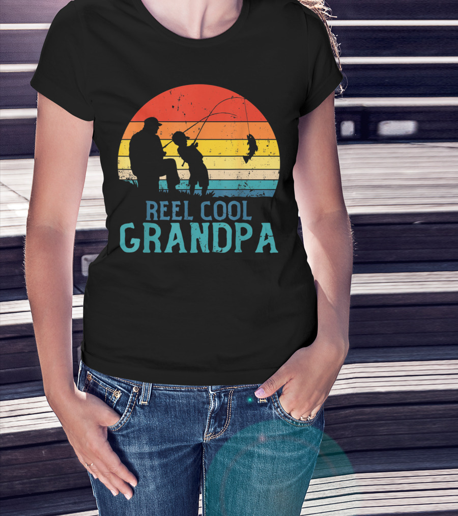 Reel Cool Grandpa Fishing Sunset T-Shirt