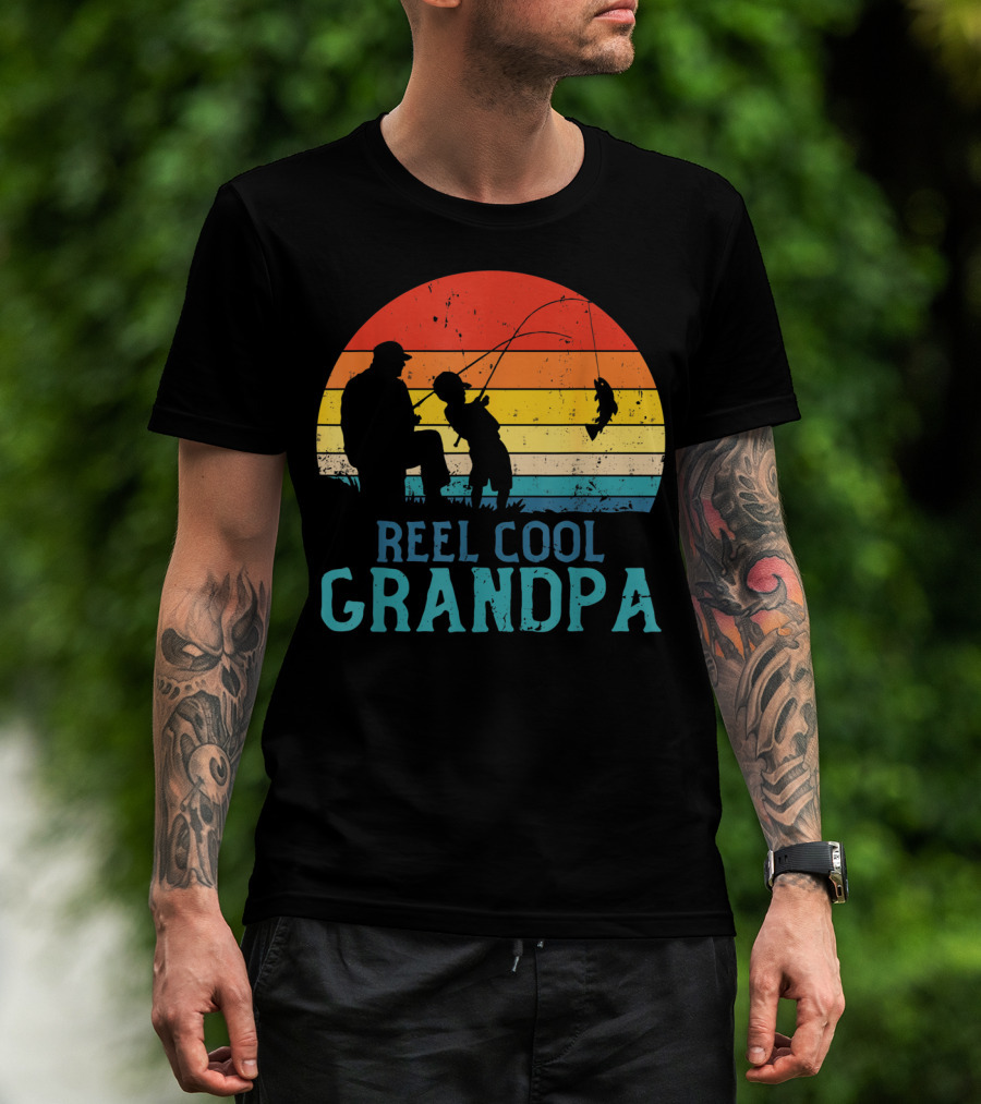 Reel Cool Grandpa Fishing Sunset T-Shirt