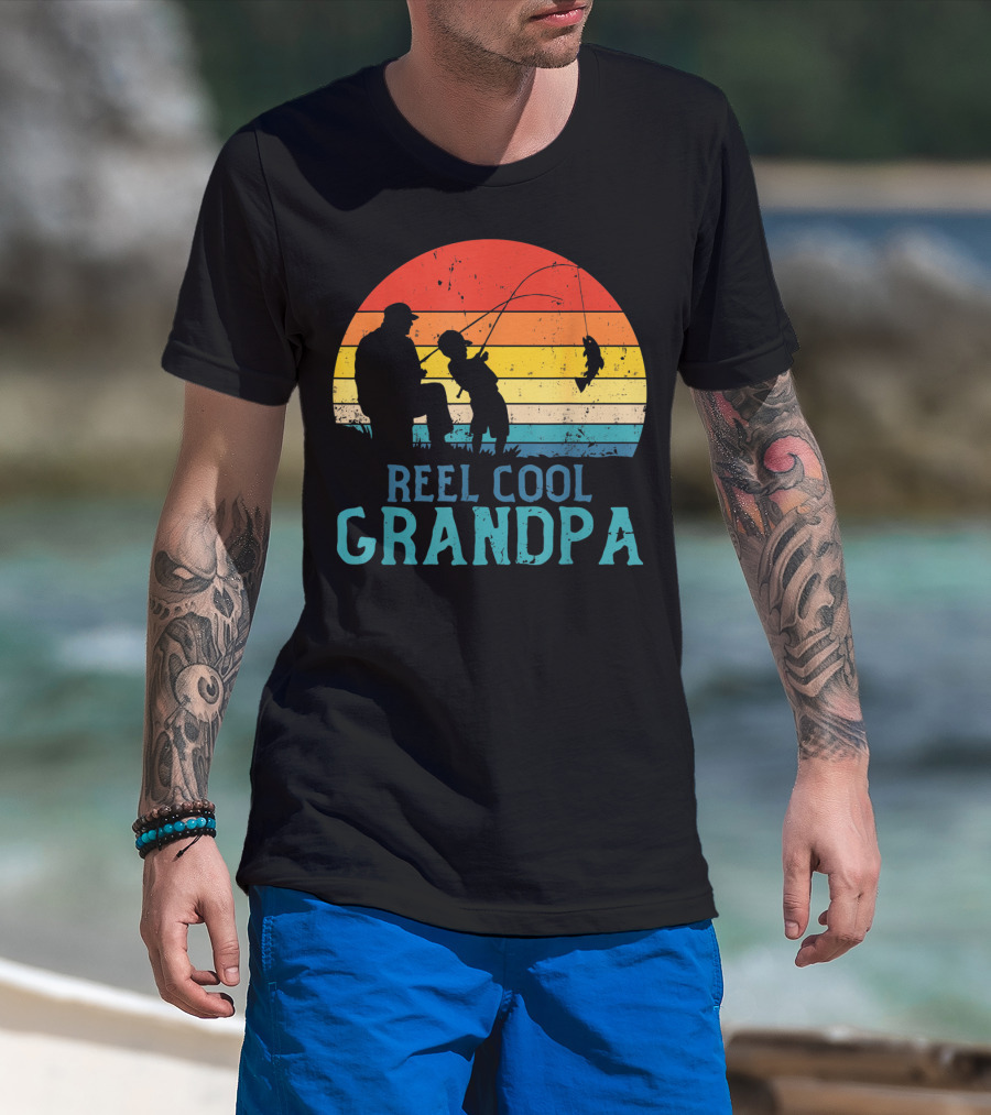 Reel Cool Grandpa Fishing Sunset T-Shirt